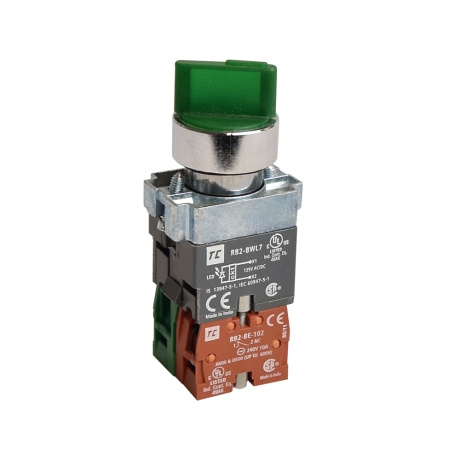 Selector luminoso verde 125VAC 2 posiciones fijas 1NA+1NC