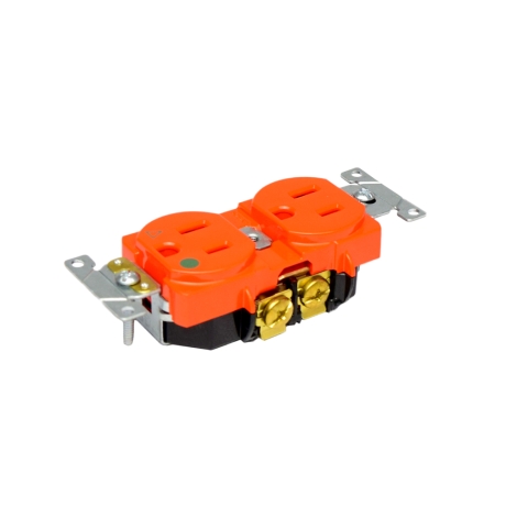 Tomacorriente doble 2x15A+T uso hospitalario NEMA 5-15R naranja