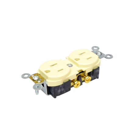 Tomacorriente doble 2x15A+T uso industrial NEMA 5-15R marfil